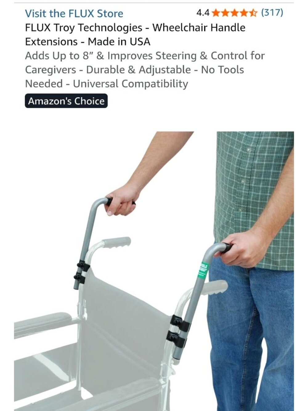 12" Troy Universal Wheelchair Handle Extenders Stroller Extension Adjustable Set